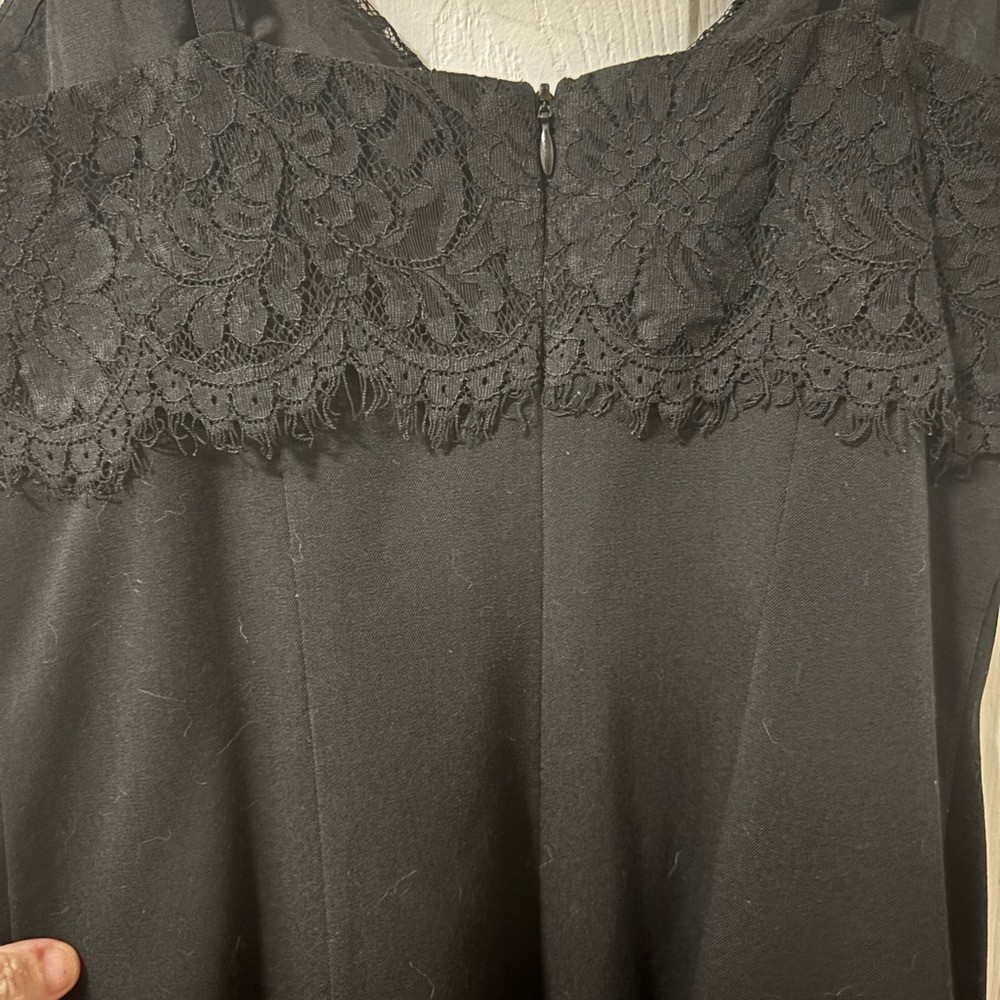 Elegant Black Slip Dress w/lace flowers - Picture 2 of 7